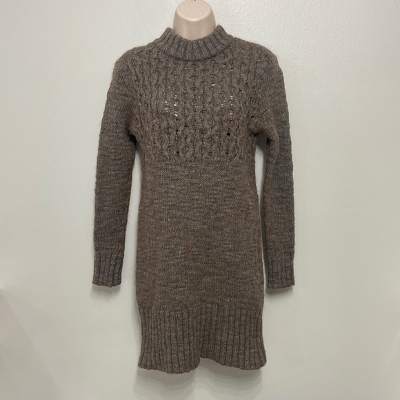 American Eagle Outfitters Dresses & Skirts - American Eagle Cable-Knit Sweater Dress S Brown/Gray Mock-Neck Mini Cozy Fall
